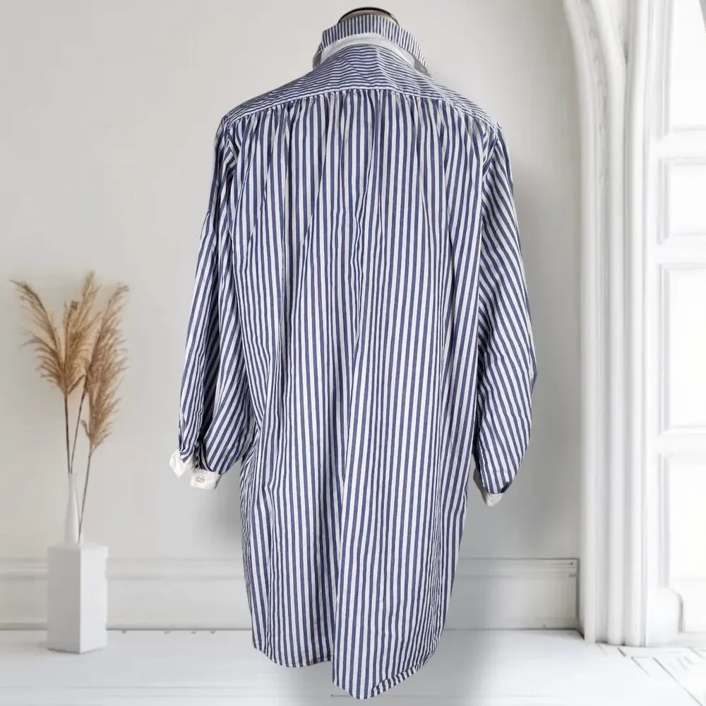 Vintage Victoria's Secret Blue Striped Cotton Sleep Shirt Nightgown Oversized S